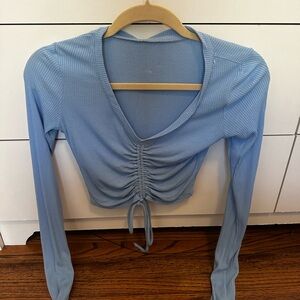 Alo- Light Blue Ruched V-Neck Top- Size S
